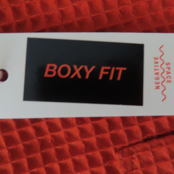 NWT NEGATIVE SPACE Boxy Fit waffle orange SS button up shirt size L - Picture 7 of 7